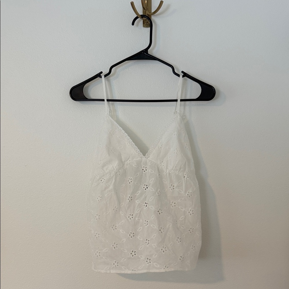 T.J.Maxx White Eyelet Floral V-Neck Cami